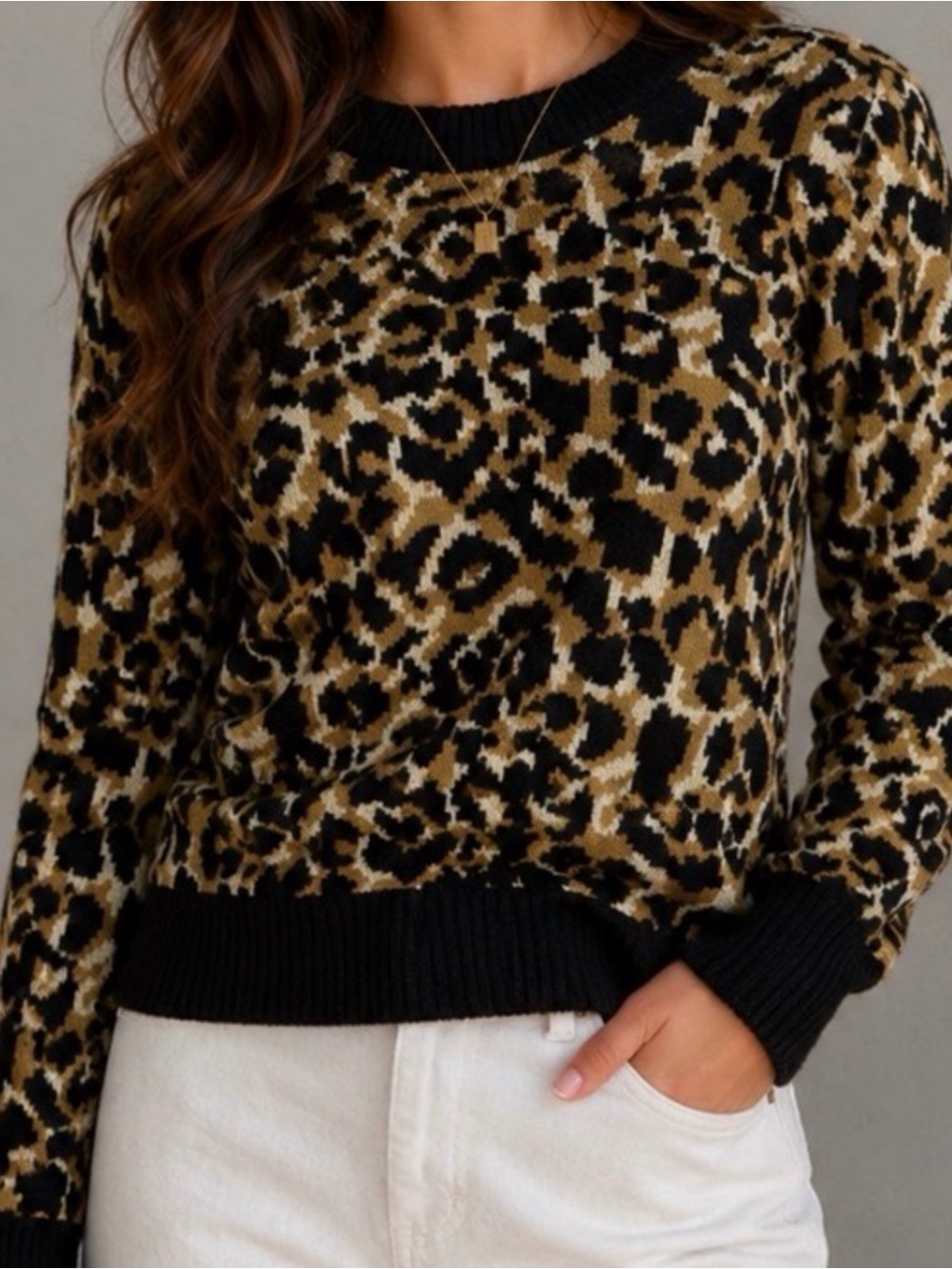 Who What Wear Leopard Print Puff Sleeve Sweater – Size